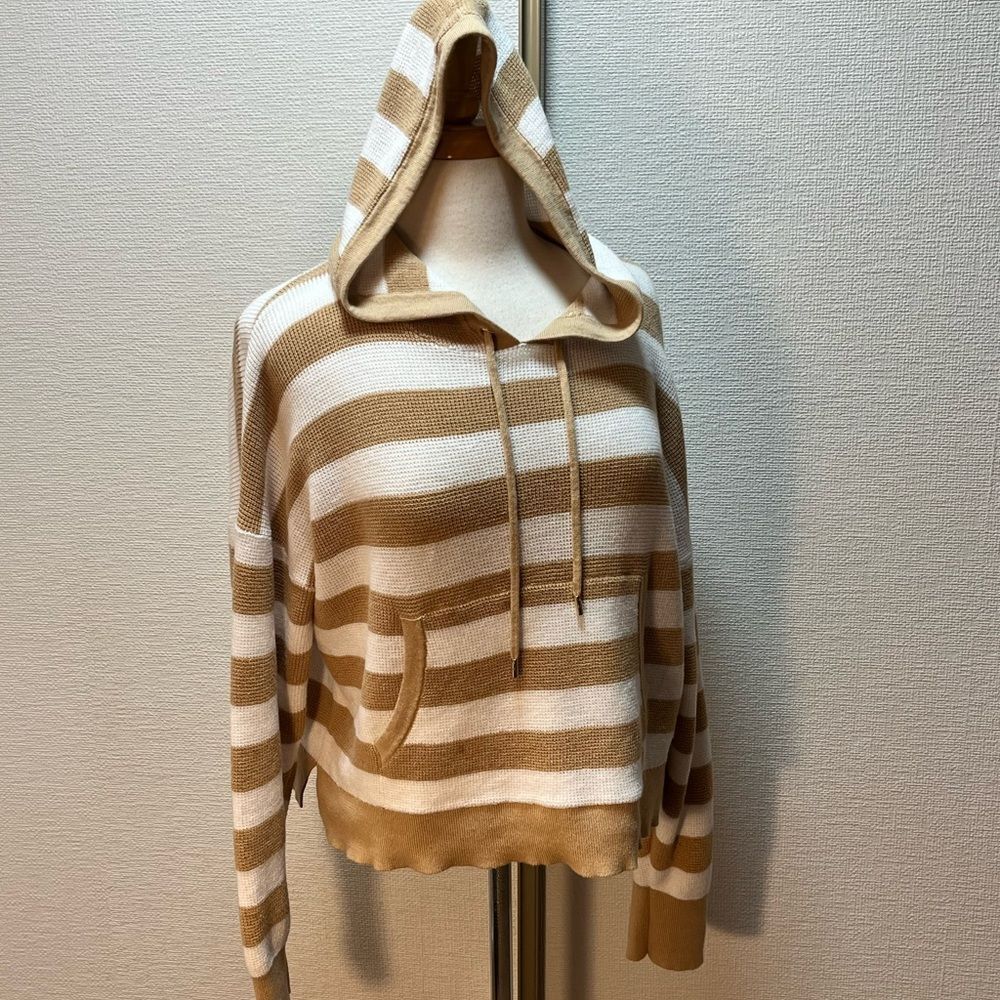 NWOT Michael Michael Kors Tan & White Striped Hoodie (Lg) - Picture 9 of 11
